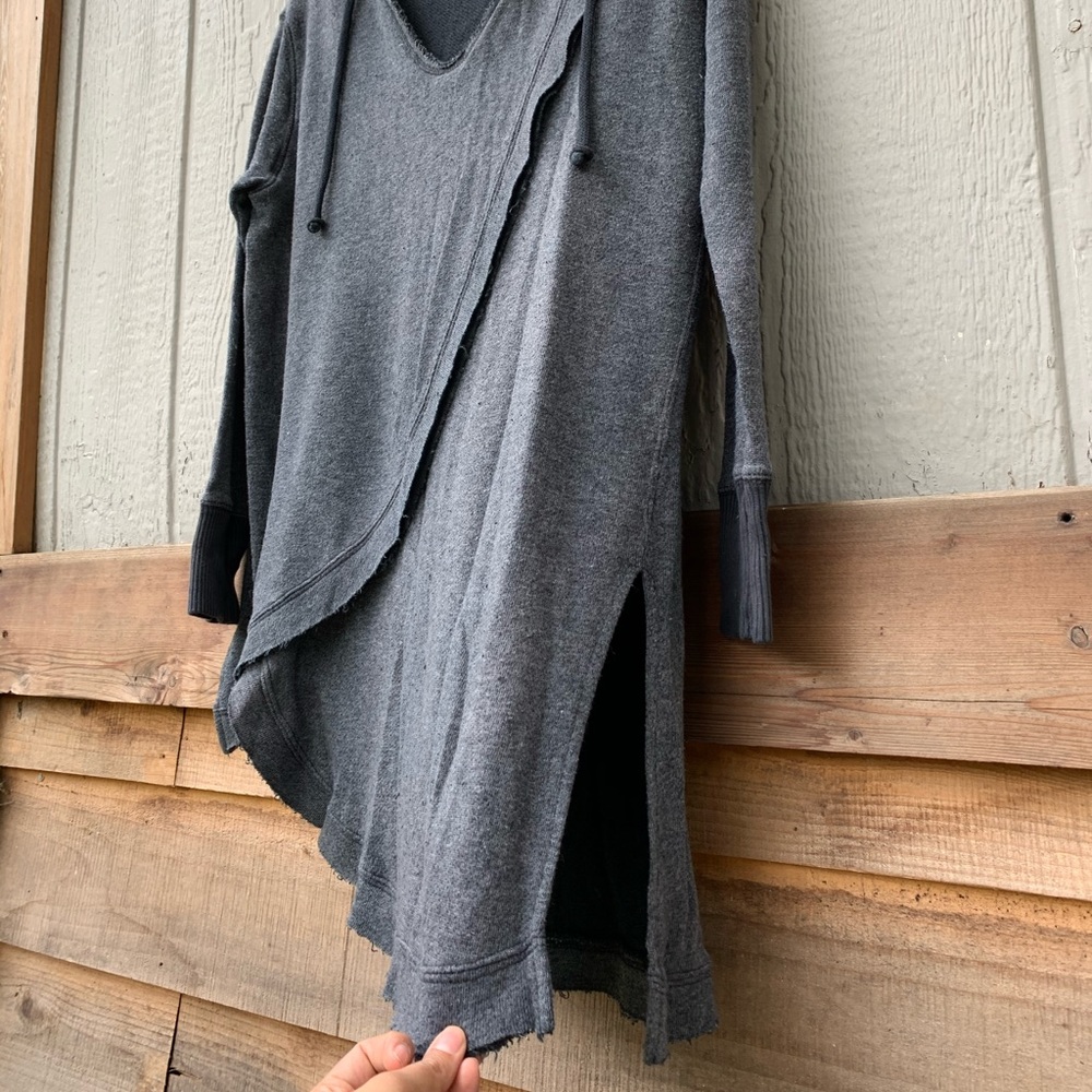 Free People charcoal gray asymmetrical layered long hoodie tunic sweatshirt - Picture 9 of 13